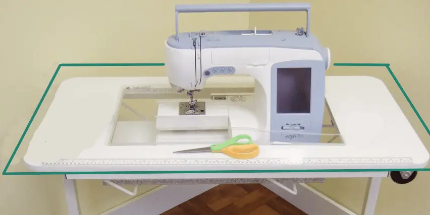 a sewing machine on a sturdy table