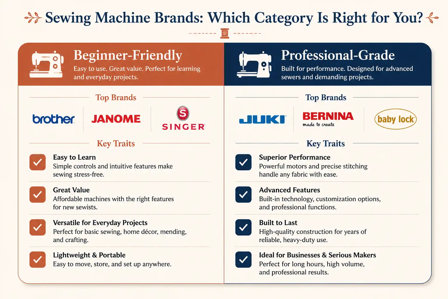 Beginner-friendly vs. professional-grade sewing machine brands