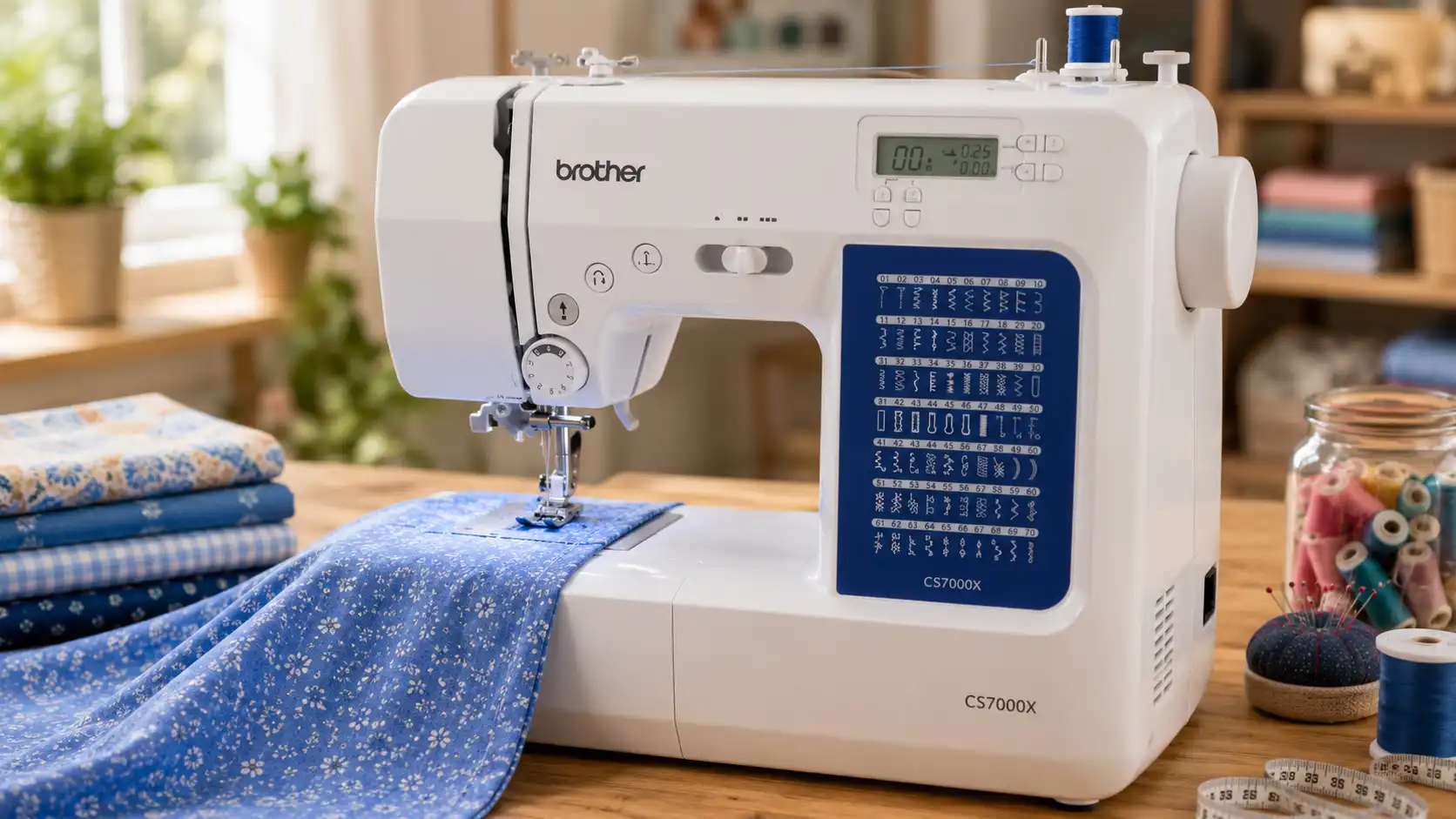Brother CS7000X computerized sewing machine sewing cotton fabric
